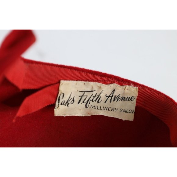 Vintage 30s 40s Saks Fifth Avenue Millinery Felt Wool Hat Cap Red Womens USA